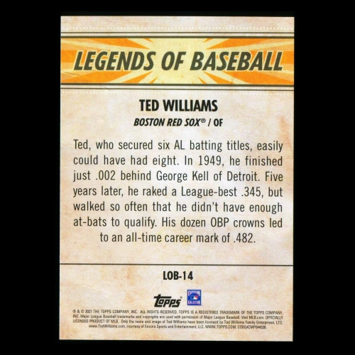 Ted Williams 2021 Topps Opening Day Legends of Baseball Red Sox
