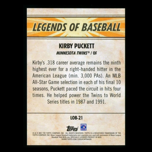 Kirby Puckett 2021 Topps Opening Day Legends of Baseball Twins