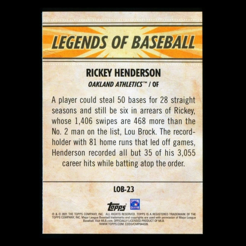 Rickey Henderson 2021 Topps Opening Day Legends of Baseball Athletics