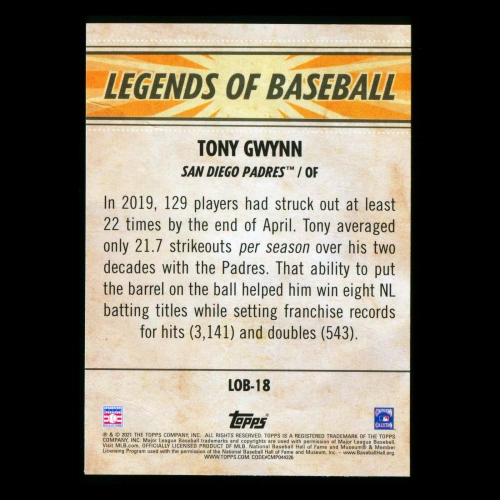 Tony Gwynn 2021 Topps Opening Day Legends of Baseball Padres
