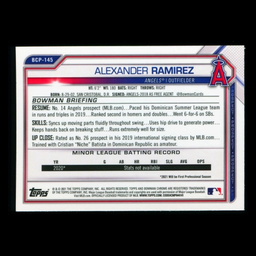 Alexander Ramirez 2021 Bowman Chrome 1st Bowman Prospect Angels