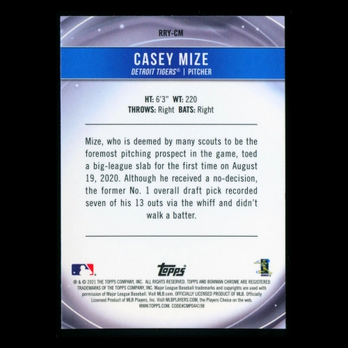 Casey Mize RC 2021 Bowman Chrome Rookie of the Year Favorites Tigers