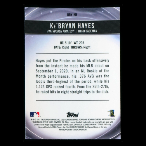 Ke'Bryan Hayes RC 2021 Bowman Chrome Rookie of the Year Favorites Pirates