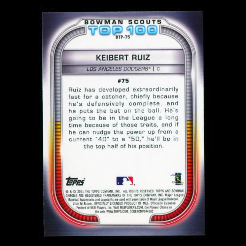 Keibert Ruiz RC 2021 Bowman Chrome Scouts Top 100 Rookie | #75 Dodgers