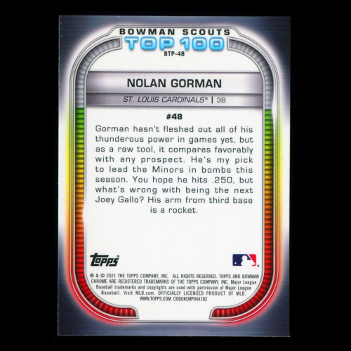 Nolan Gorman 2021 Bowman Chrome Scouts Top 100 | #48 Cardinals