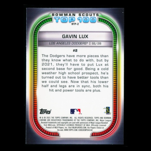 Gavin Lux 2021 Bowman Chrome Scouts Top 100 | #2 Dodgers
