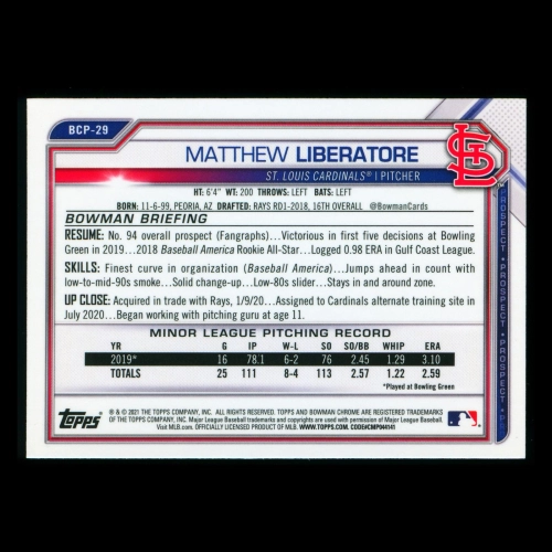 Matthew Liberatore 2021 Bowman Chrome Prospect Cardinals