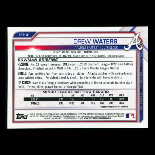 Drew Waters 2021 Bowman Chrome Prospect Braves