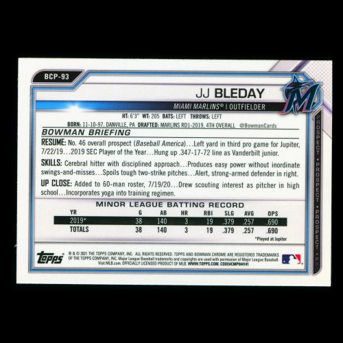 JJ Bleday 2021 Bowman Chrome Prospect Marlins