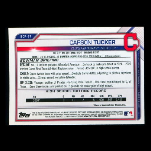 Carson Tucker 2021 Bowman Chrome Prospect Indians