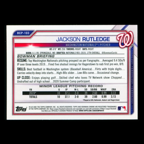 Jackson Rutledge 2021 Bowman Chrome Prospect Nationals