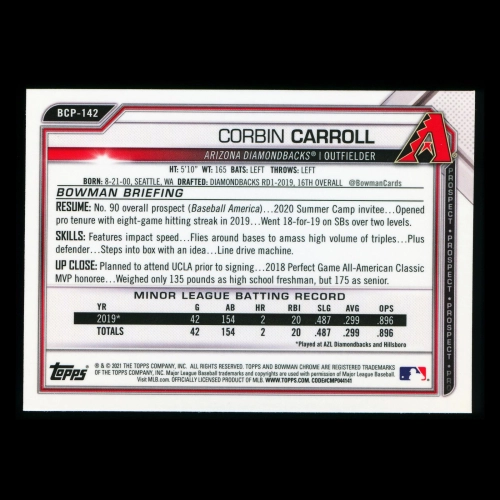 Corbin Carroll 2021 Bowman Chrome Prospect Diamondbacks
