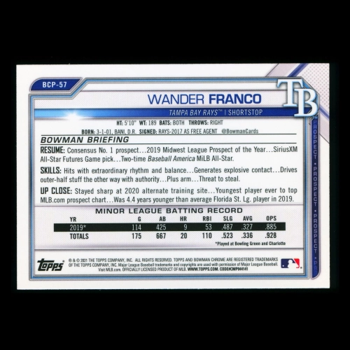 Wander Franco 2021 Bowman Chrome Prospect Rays