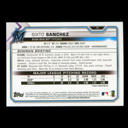 Sixto Sanchez RC 2021 Bowman Rookie Marlins