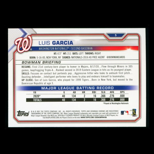 Luis Garcia RC 2021 Bowman Rookie Nationals