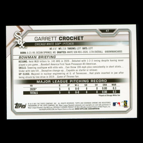 Garrett Crochet RC 2021 Bowman Rookie White Sox