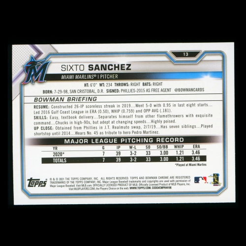 Sixto Sanchez RC 2021 Bowman Rookie Marlins