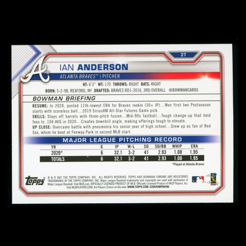 Ian Anderson RC 2021 Bowman Rookie Braves