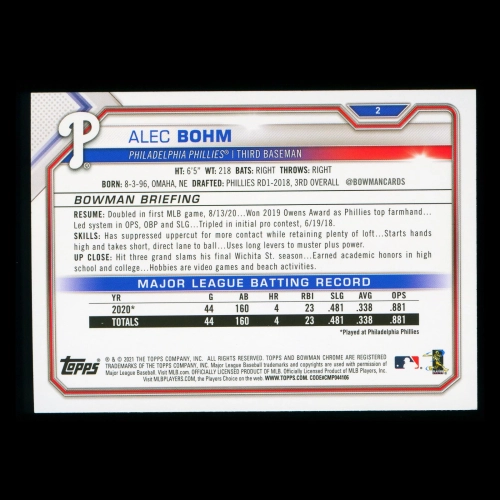 Alec Bohm RC 2021 Bowman Rookie Phillies