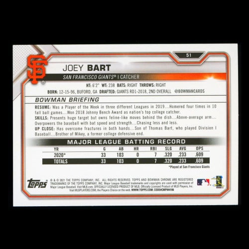 Joey Bart RC 2021 Bowman Rookie Giants