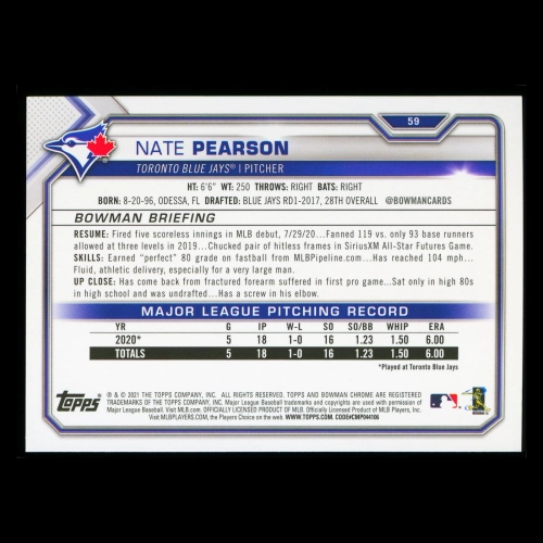 Nate Pearson RC 2021 Bowman Rookie Blue Jays