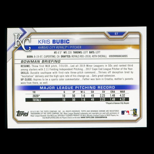Kris Bubic RC 2021 Bowman Rookie Royals