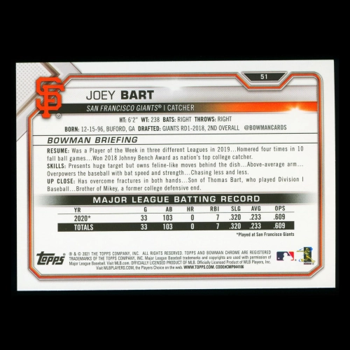 Joey Bart RC 2021 Bowman Rookie Giants