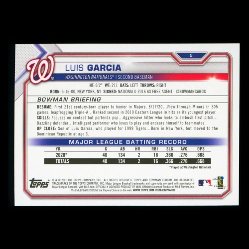 Luis Garcia RC 2021 Bowman Rookie Nationals