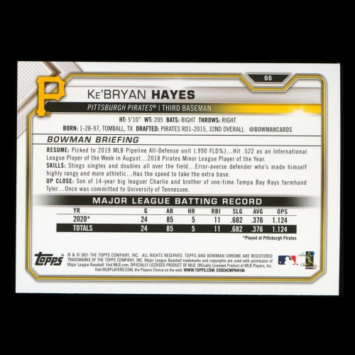 Ke'Bryan Hayes RC 2021 Bowman Rookie Pirates