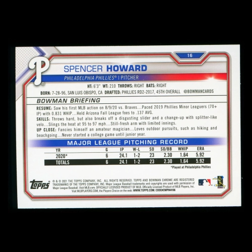 Spencer Howard RC 2021 Bowman Rookie Phillies