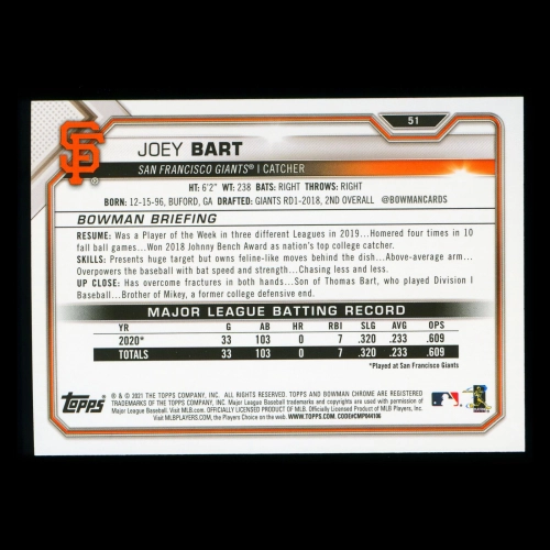 Joey Bart RC 2021 Bowman Rookie Giants