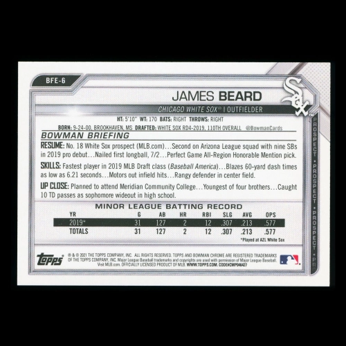 James Beard 2021 Bowman Prospect 1st Edition White Sox