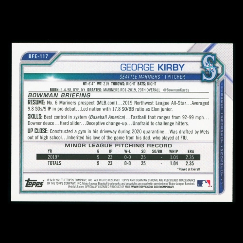 George Kirby 2021 Bowman Prospect 1st Edition Mariners