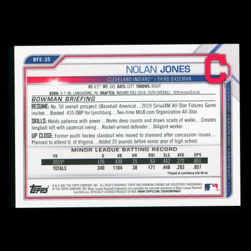 Nolan Jones 2021 Bowman Prospect 1st Edition Indians