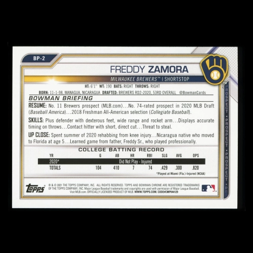 Freddy Zamora 2021 Bowman Prospect Brewers