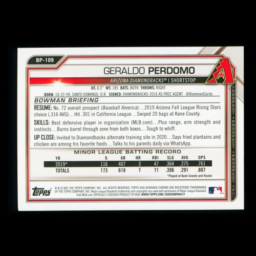 Geraldo Perdomo 2021 Bowman Prospect Diamondbacks
