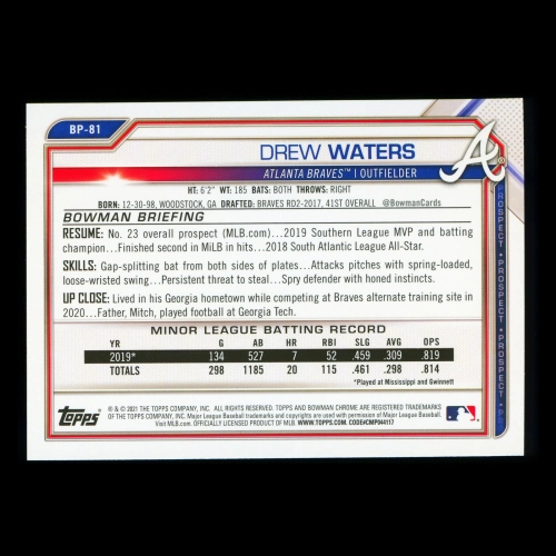 Drew Waters 2021 Bowman Prospect Braves
