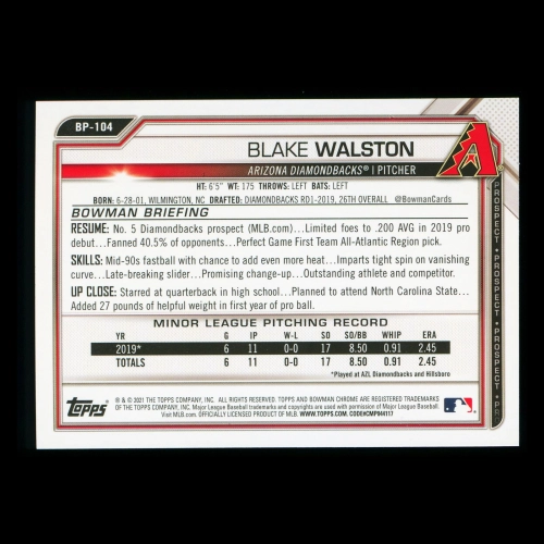 Blake Walston 2021 Bowman Prospect Diamondbacks