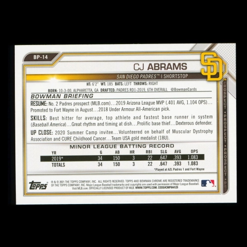 CJ Abrams 2021 Bowman Prospect Padres