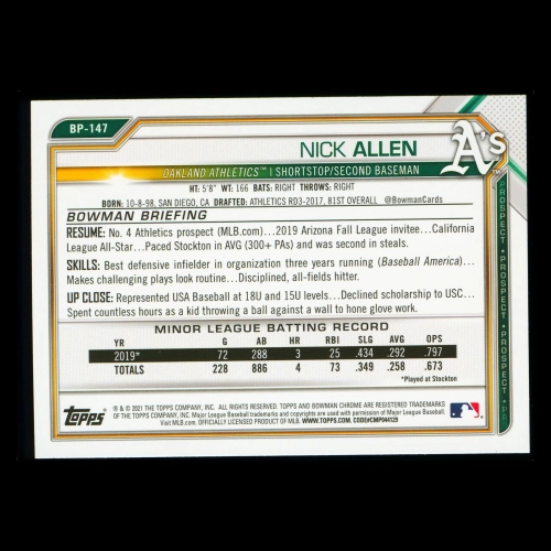 Nick Allen 2021 Bowman Prospect Athletics