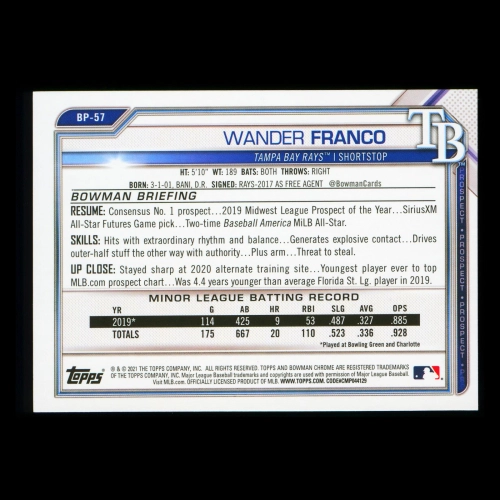 Wander Franco 2021 Bowman Prospect Rays