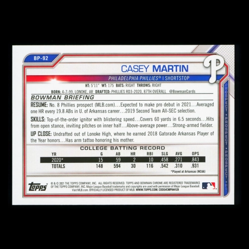 Casey Martin 2021 Bowman Prospect Phillies