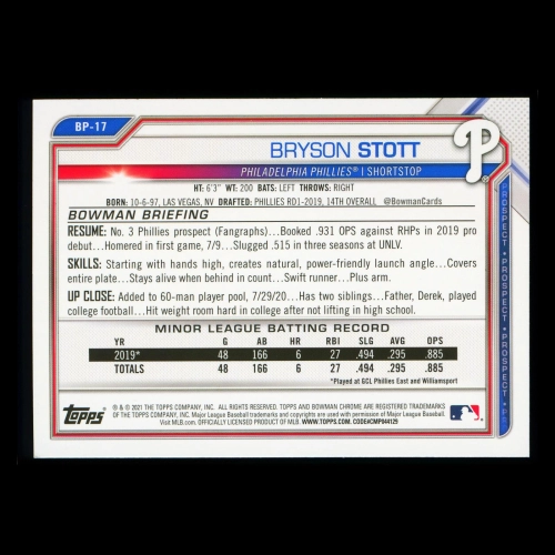 Bryson Stott 2021 Bowman Prospect Phillies