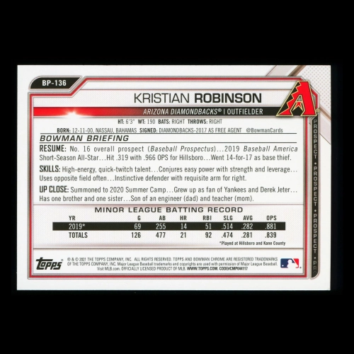 Kristian Robinson 2021 Bowman Prospect Diamondbacks