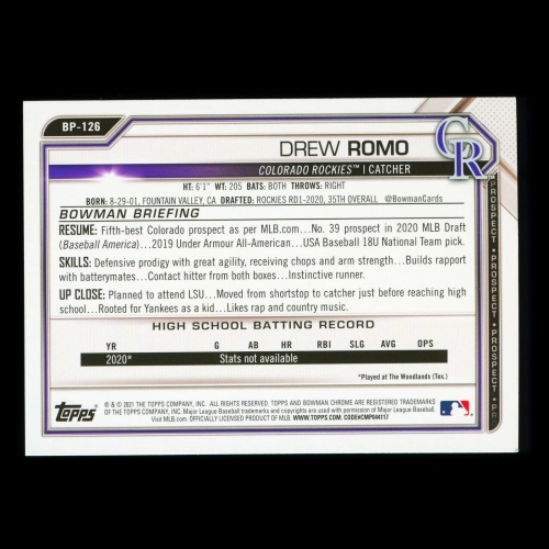 Drew Romo 2021 Bowman Prospect Rockies