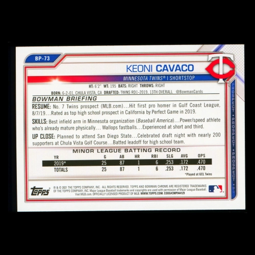 Keoni Cavaco 2021 Bowman Prospect Twins