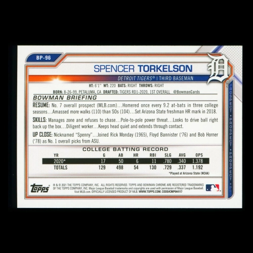 Spencer Torkelson 2021 Bowman Prospect Tigers