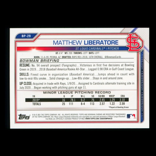 Matthew Liberatore 2021 Bowman Prospect Cardinals