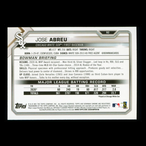 Jose Abreu 2021 Bowman White Sox