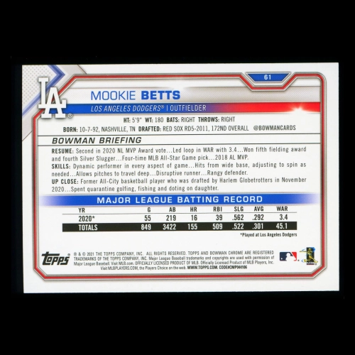 Mookie Betts 2021 Bowman Dodgers